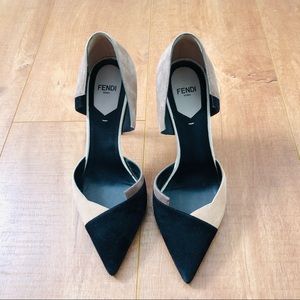 Fendi Black and Beige Suede Heels in 6 1/2
